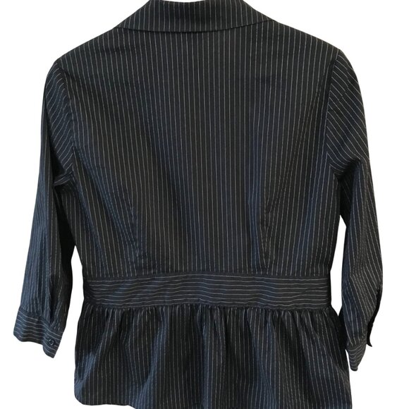 Willi Smith Pinstripe Shirt Jacket: Lightweight Ruffled Black, Size on Tag L - Picture 2 of 7